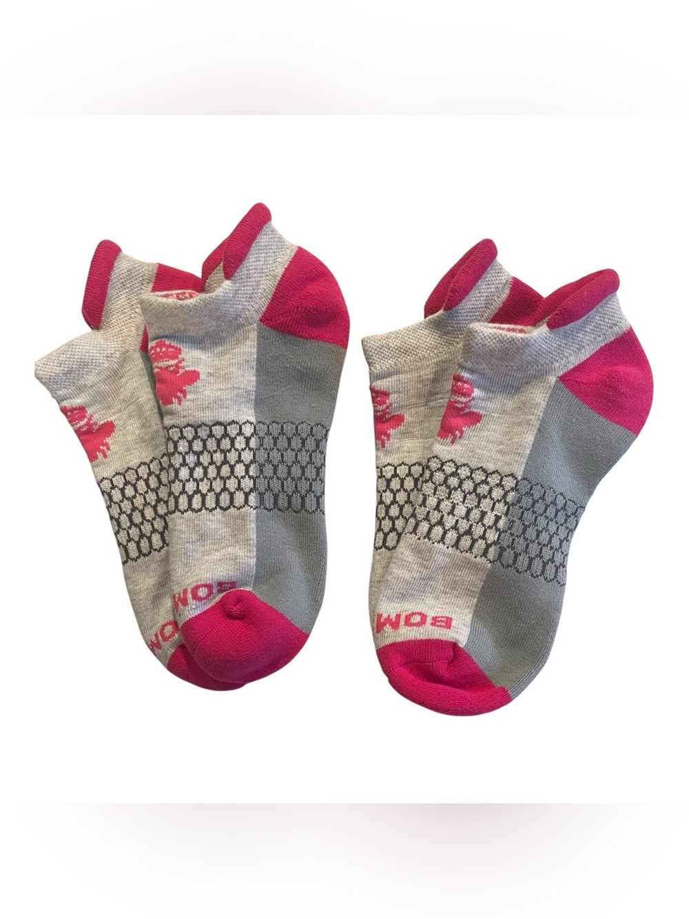 BOMBAS All-Purpose Low Ankle Socks Women’s Med 8-10.5 Pink Gray Honeycomb